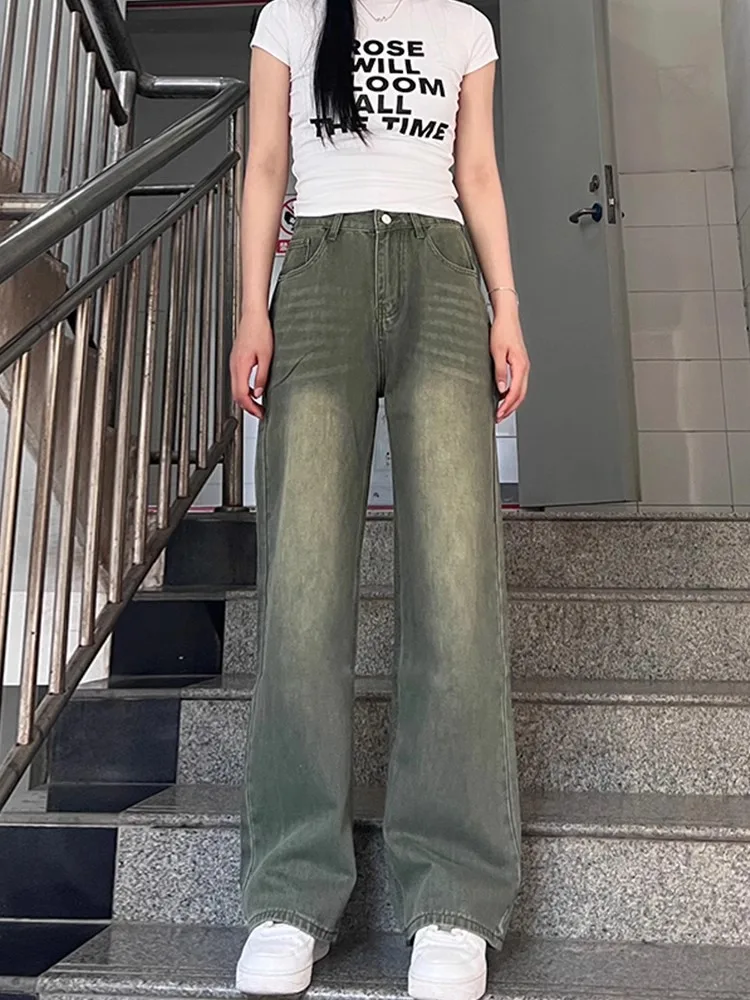 

Джинсы женские весна-осень, свободные прямые брюки с высокой талией, винтажный деним, большие размеры, для фигуры «груша», утягивающие брюки