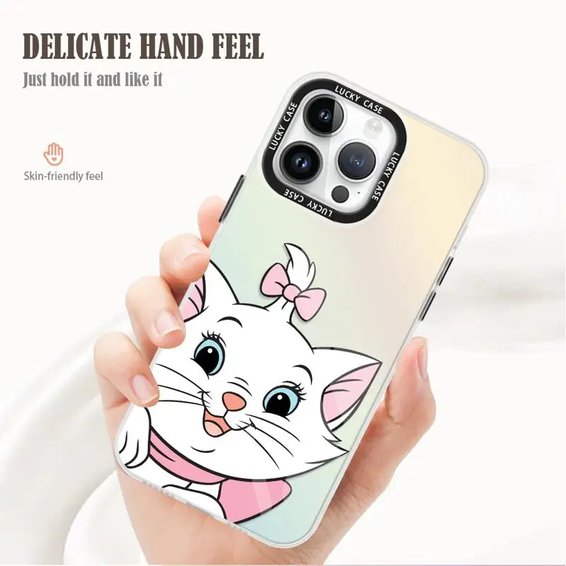 White-furred Kitten Marie Cat Phone Case for iPhone 15 14 13 Pro Max 12 11 XR XS X 8 7 Plus Holographic Iridescent Laser Funda