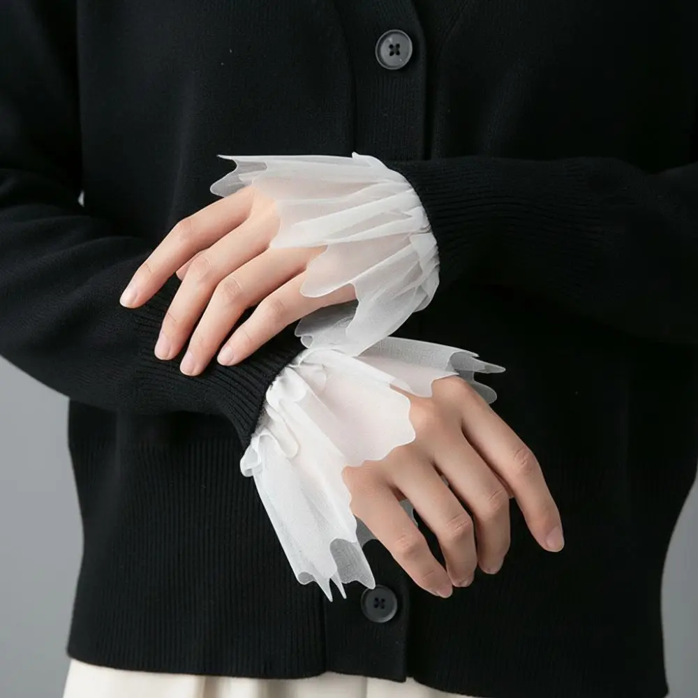 New Multilayer Ruffle Fake Cuff Detachable White Black Wrist Cuff Lace Cuff Manicure Photography Props