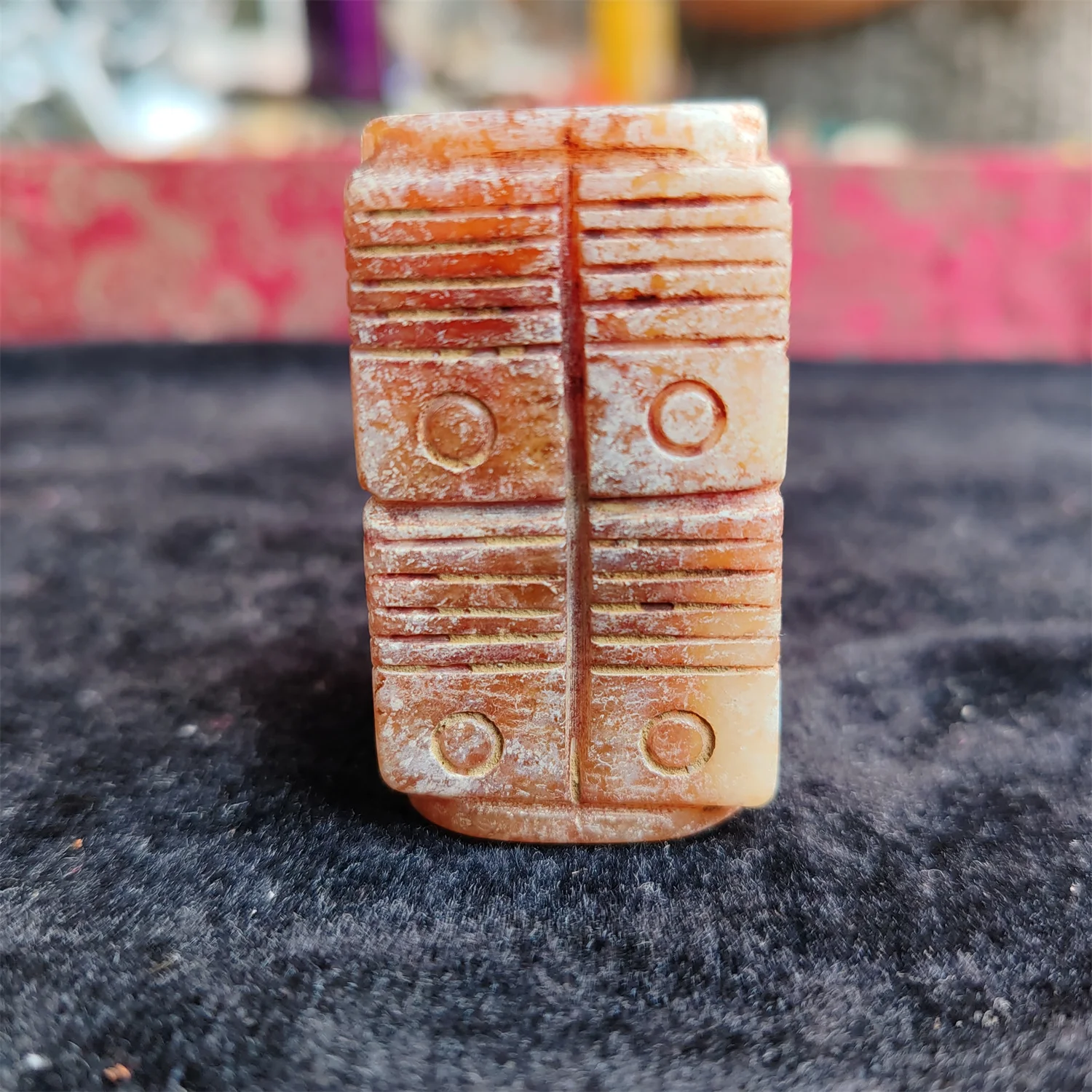 

1pcs/lot Natural Han Dynasty old jade Cóng a round inner circle and a square barrel outside pendant or ornament collectible