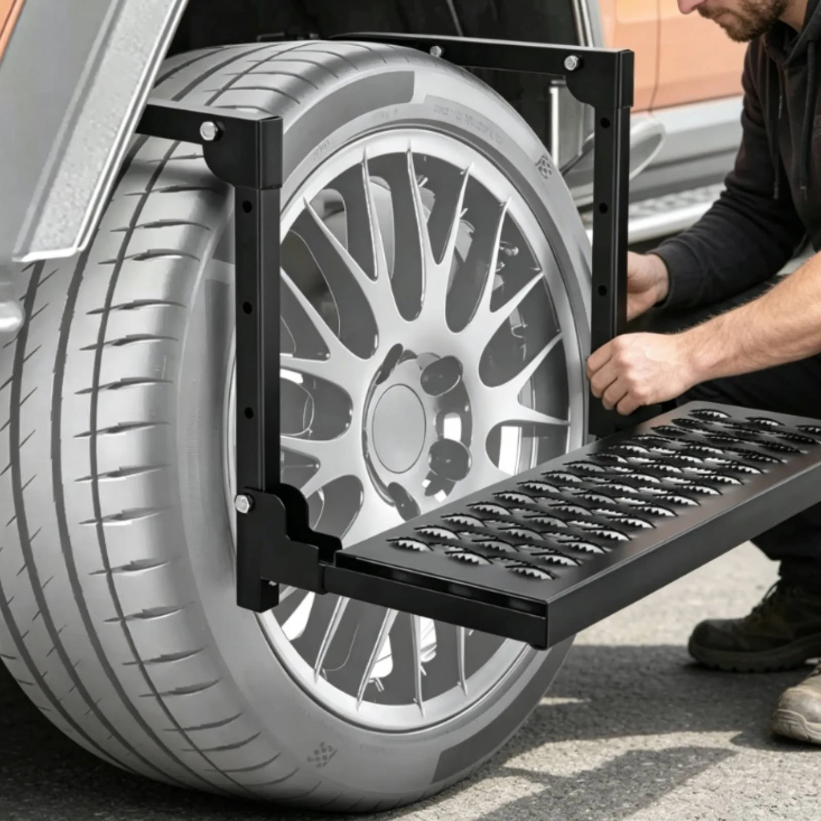 

Tire-Mounted Step Ladder Metal Frame SUV Climbing Ladder Vehicle Equipment