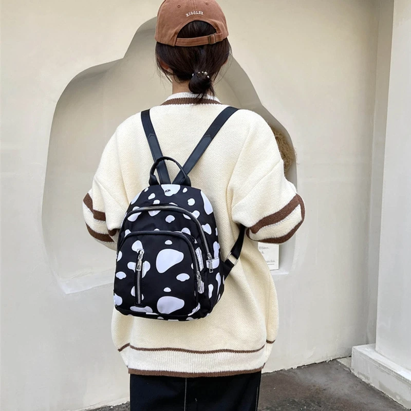 Rucksack mit Kawaii-Kuh-Aufdruck, Nylon, lässiger Rucksack für Teenager-Frauen und Mädchen 066F