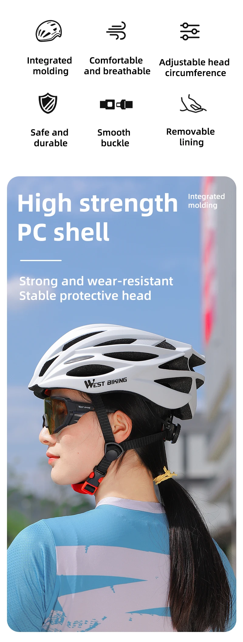 WEST BIKING Fahrradhelm Ultraleicht Integral Geformt 28 Belüftungsöffnungen Farbverlauf Verstellbare Größe M L Rennrad MTB Fahrradhelm Unisex – Detail 21