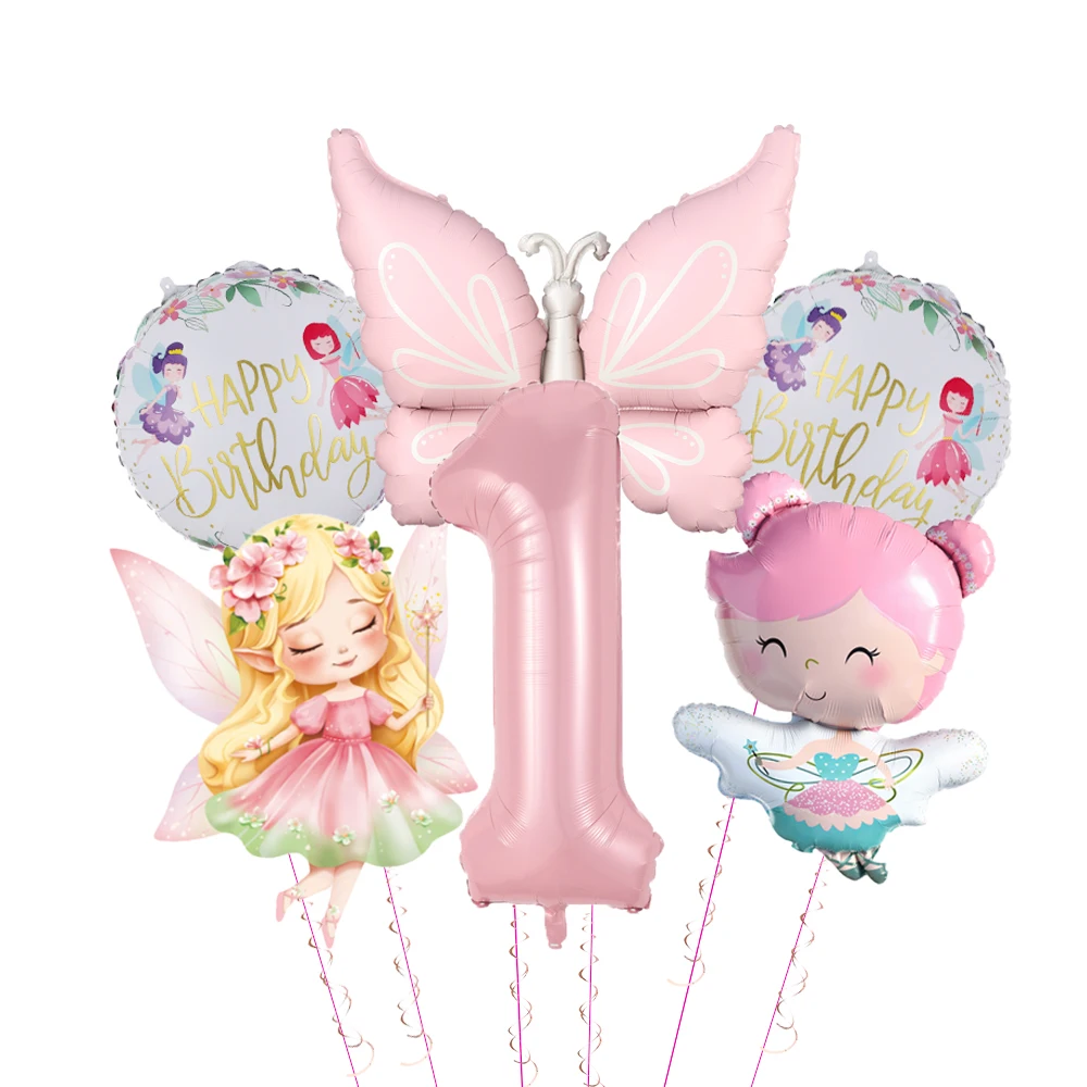 6-teiliges Schmetterling-Blumen-Feen-Ballonset 40 Zoll Nummer 0-9 Folienballons Geburtstag Hochzeit Party Dekorationen Baby-Shower-Zubehör – Detail 1