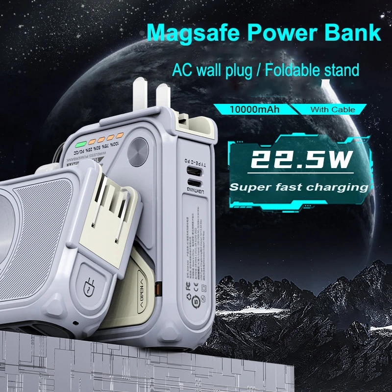 10000mAh Magnetic Charger Portable Wireless Power Bank 22.5W Fast Charge Phone Holder Auxiliary Batter for Magsafe iPhone Xiaomi