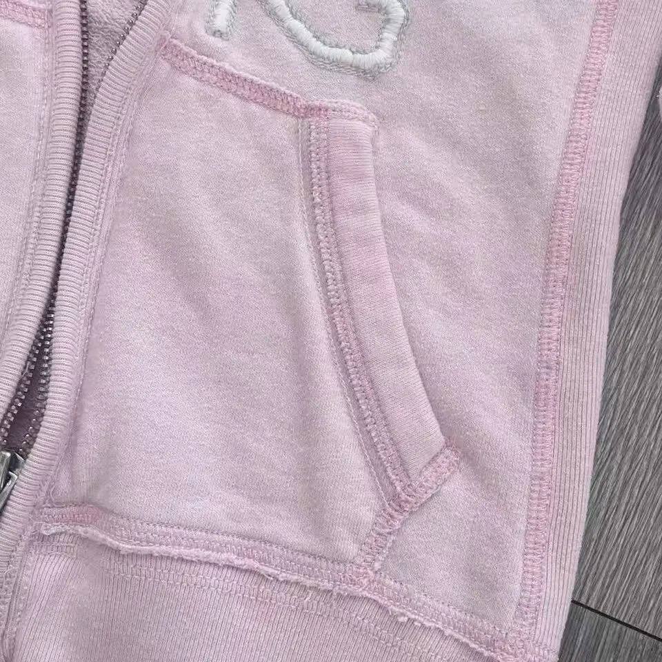 خمر الأمريكية فو الفراء هوديي المرأة الشتاء اصطف سستة ضئيلة البلوز Y2k دافئ كنزة صوف الشارع الشهير سترة Harajuku #5