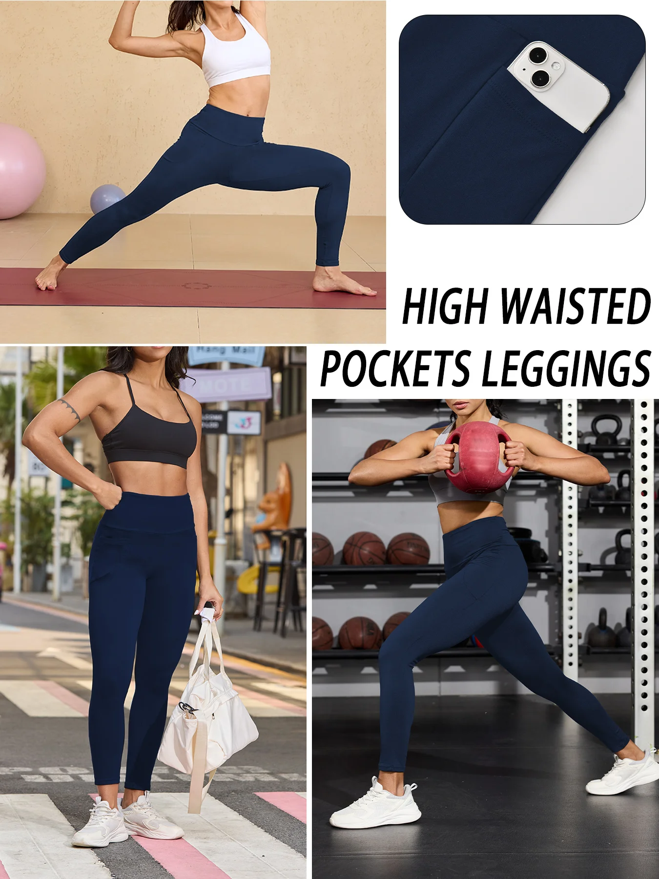 Women's Fleece Lined Winter Leggings with Pockets - High Waisted Thermal Tummy Control Thick Warm Tights for Workout Running