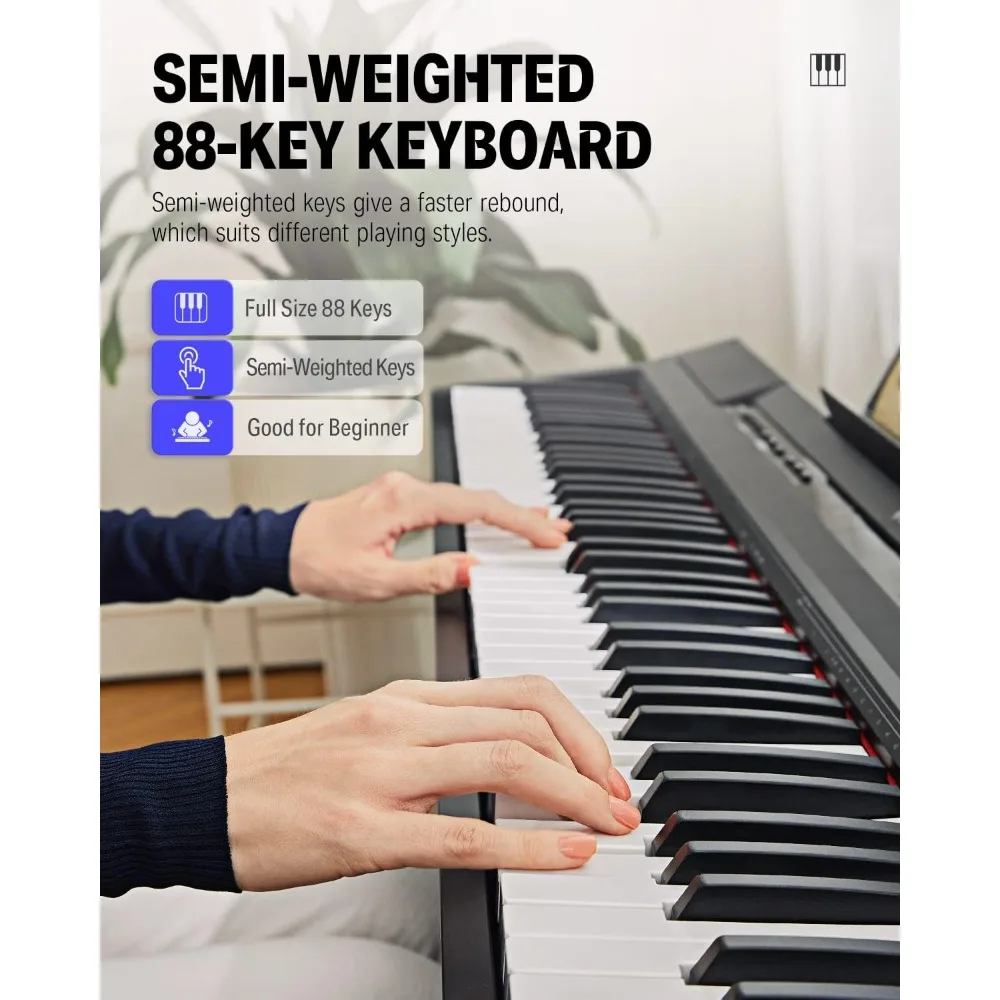 Digital Piano 88 Key Semi-Weighted, Full-Size Electric Piano Portable Keyboard for Beginners, with Furniture Stand,Triple Pedals