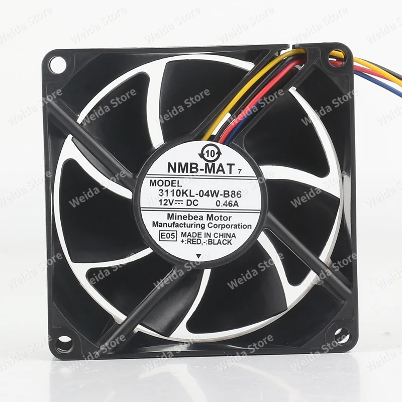 Original NMB 3110KL-04W-B86 12V 0.46A 8CM 8025 PWM  speed regulation double ball 4-wire cooling fan