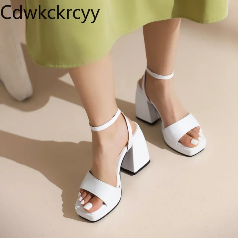 summer New styles fashion Fish beak Exposed toe high-heeled Women sandals Solid Buckle Strap Platform Square heel women sandals