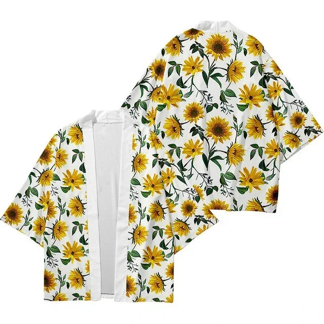 2025 جديد عباد الشمس الجرافيك طباعة الرجال كيمونو اليابانية Harajuku نمط سترة الموضة اليابان Haori التقليدية المرأة الكيمونو #5