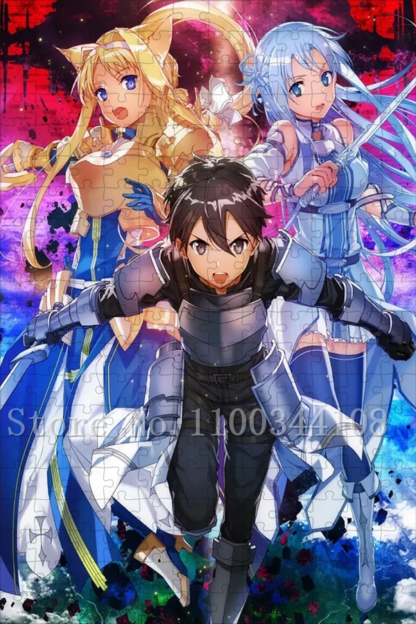 Sword Art Online Anime Jigsaw Puzzles 35/300/500/1000 Pieces Video Game Animation Wooden Puzzles for Adults Stress Relief Toys