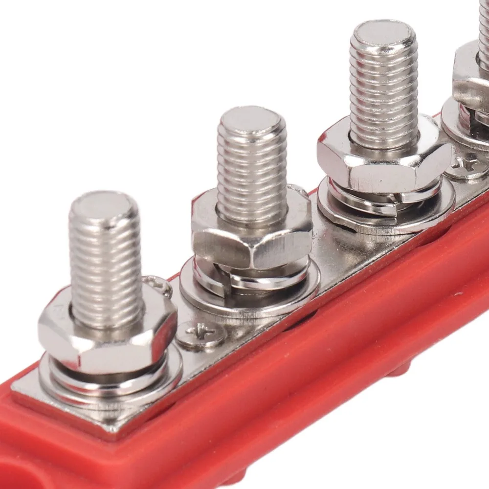 

4 Position M10 Studs Bus Bar M10 3/8 Red/Black Power Distribution Block 48VDC 250A 4 Position Distribution Block Automotive