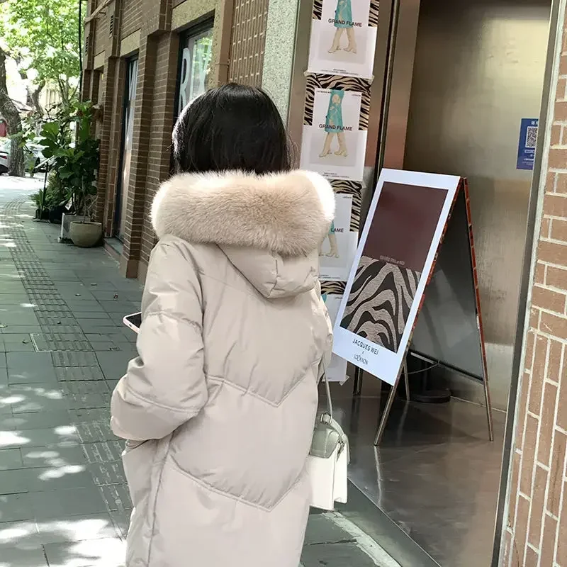 Fashionable Medium-length Women's Down Coat Thickened White Duck Fleece 2023 New Winter Style Regular Sleeve Length