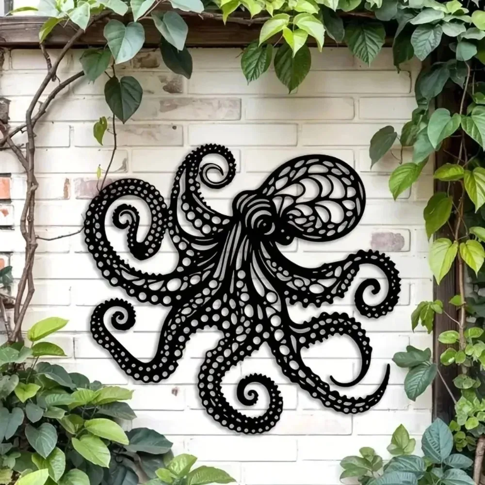 Vintage Octopus Metal Wall Art, Gothic Laser-Cut Tentacle Sculpture Nautical Halloween Gift