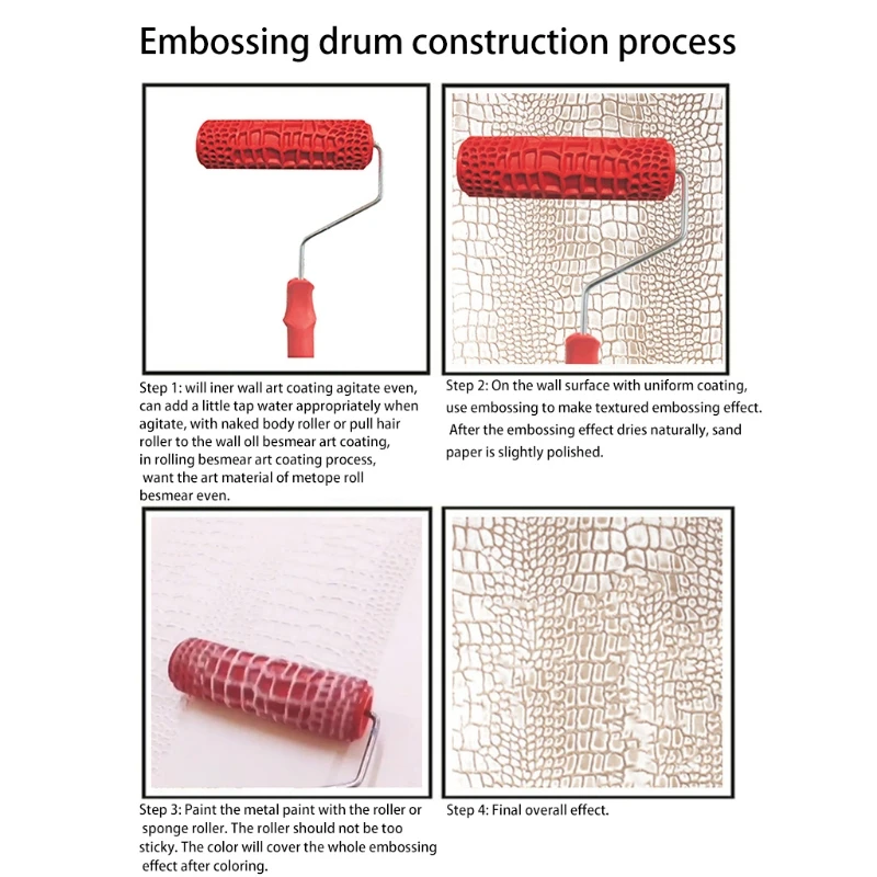 7" DIY Patterned Paint Roller Decorative Rubber Roller with Plastic Handle Red