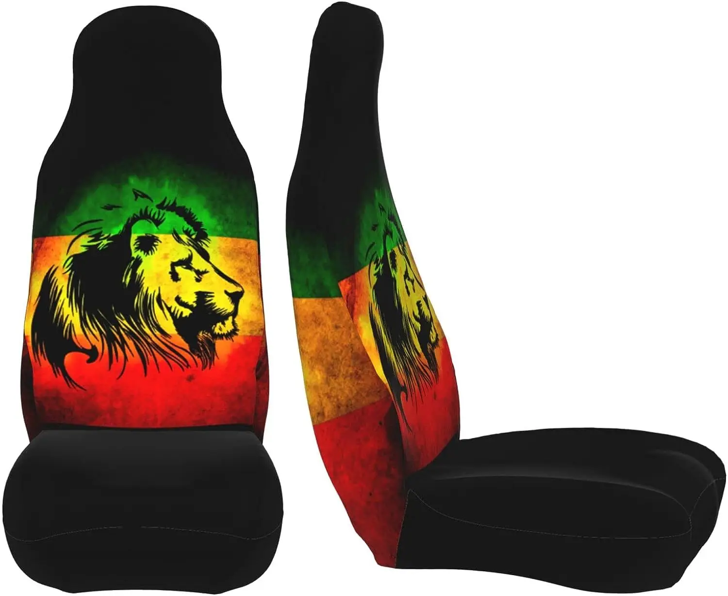 Jamaican Lion Flag Pattern Car Seat Covers 2 Pcs Front Seat Protector Cover Cushion Decor Universal Fit Most Vehicle Car SUV