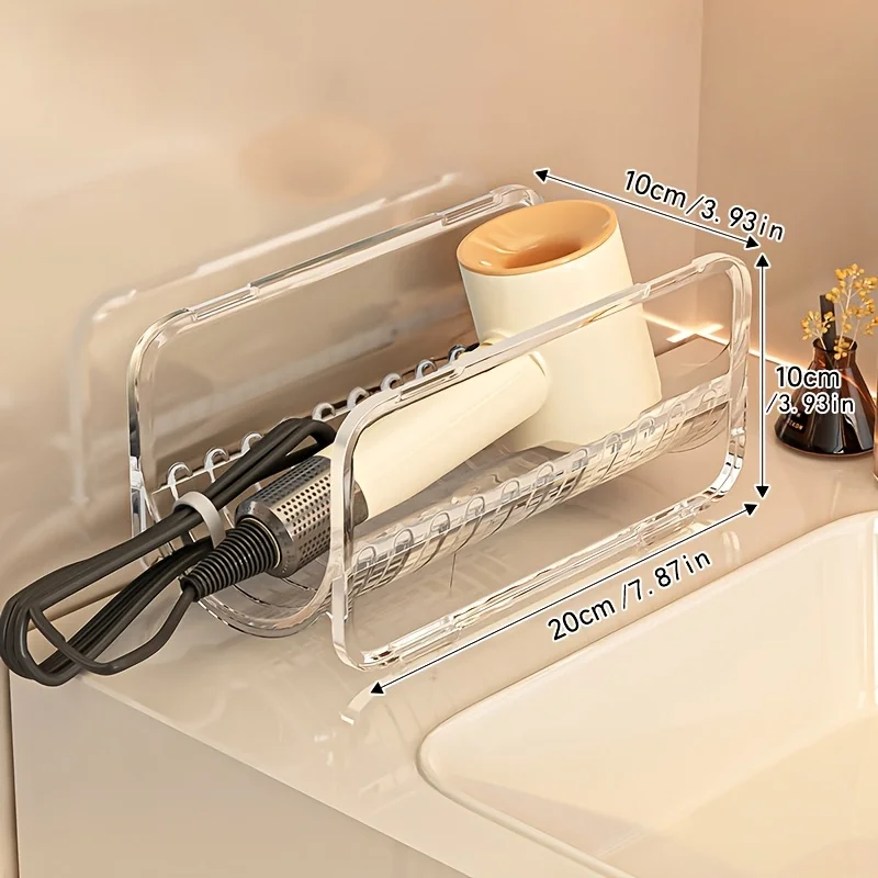 Acrylic Hair Dryer Holder Wall Mount Curling Wand Straightener Organizer Clear Bathroom Organizer Storage Rack for Hot Tools