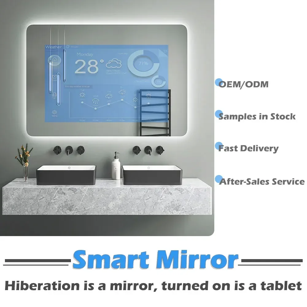 22/27/43 inch intelligent android square slim wireless touch screen bathroom magic smart mirror with tv