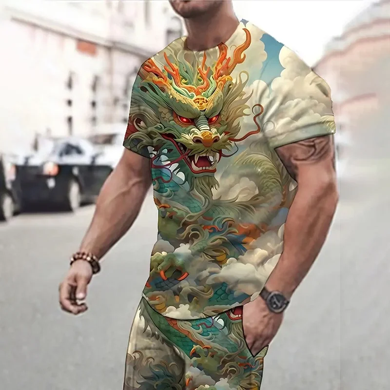 

2025-26 Summer Hot-selling Trend Design Luxury Set 3D Printing American Street Breathable Quick-drying T-shirt Shorts Set
