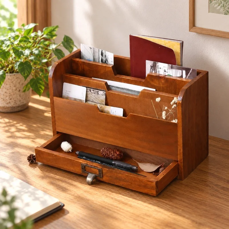 Wooden Multi-Drawer Desktop Storage Unit for Office Essentials, Documents, and Kitchen Items