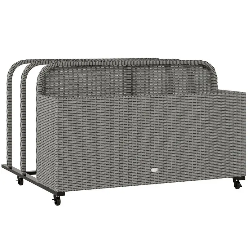 

PE Rattan Pool Float Storage Organizer with Wheels, Mixed Gray