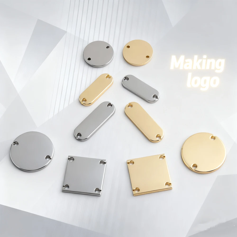 50/100PCS Two Hole Square,Hexagon,Circle Personalized Pendant Logo For Bracelet Tags Bag Clothes Laser Name Customized Brand