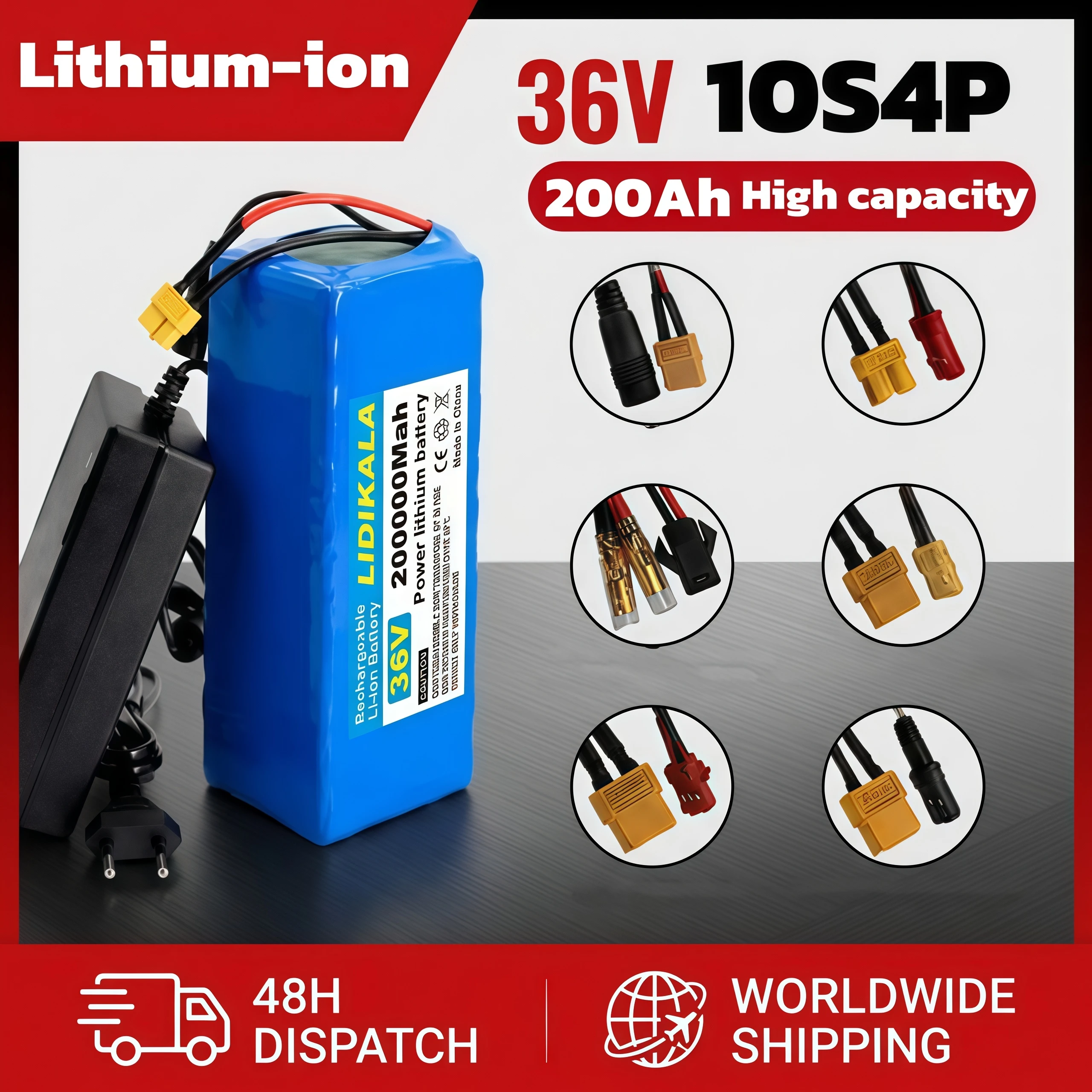 Batterie lithium-ion de grande capacité 200Ah 36V 10S4P, moteur haute puissance 1000W avec BMS intelligent, adaptée aux batteries de vélos électriques pliants