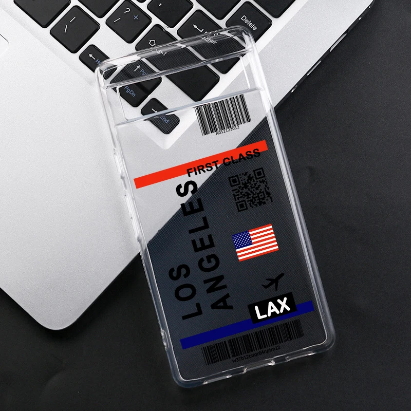 Hot World City Travel Ticket Label Phone Case For Google Pixel 9 Pro XL 8A 8 7 6A 5G Bar Code Transparent Soft Covers Fundas