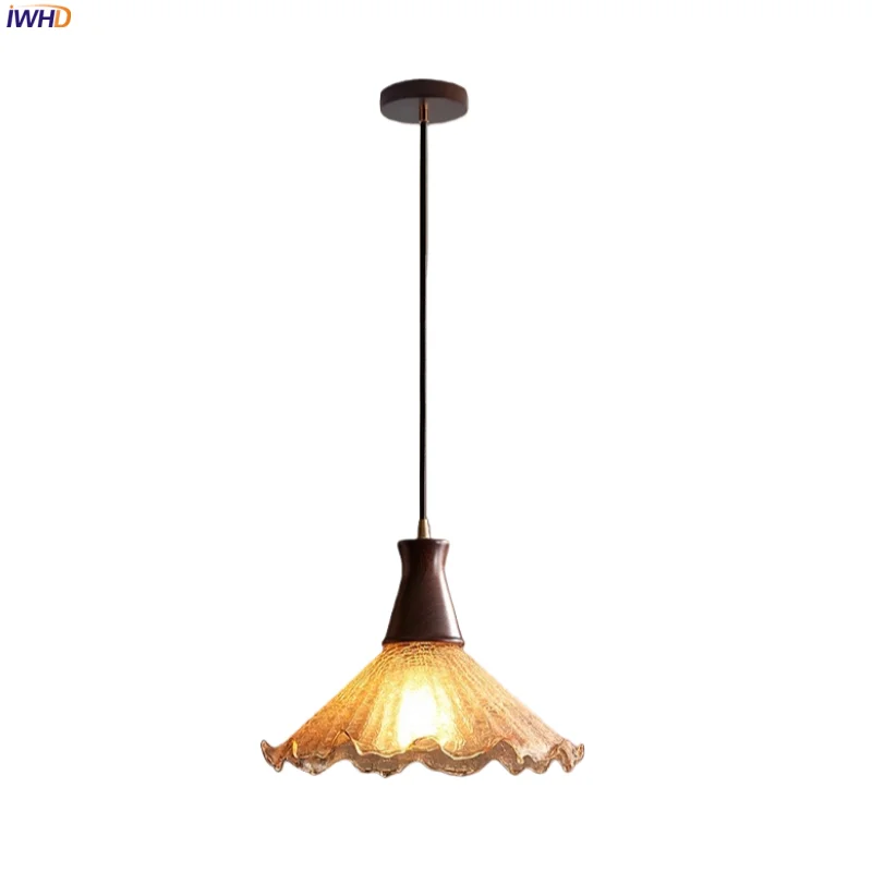 

IWHD Amber Cracked Glass LED Pendant Lights Kitchen Island Bedroom Restaurant Cafe Mid Century Modern Hanging Lamps Luminaire