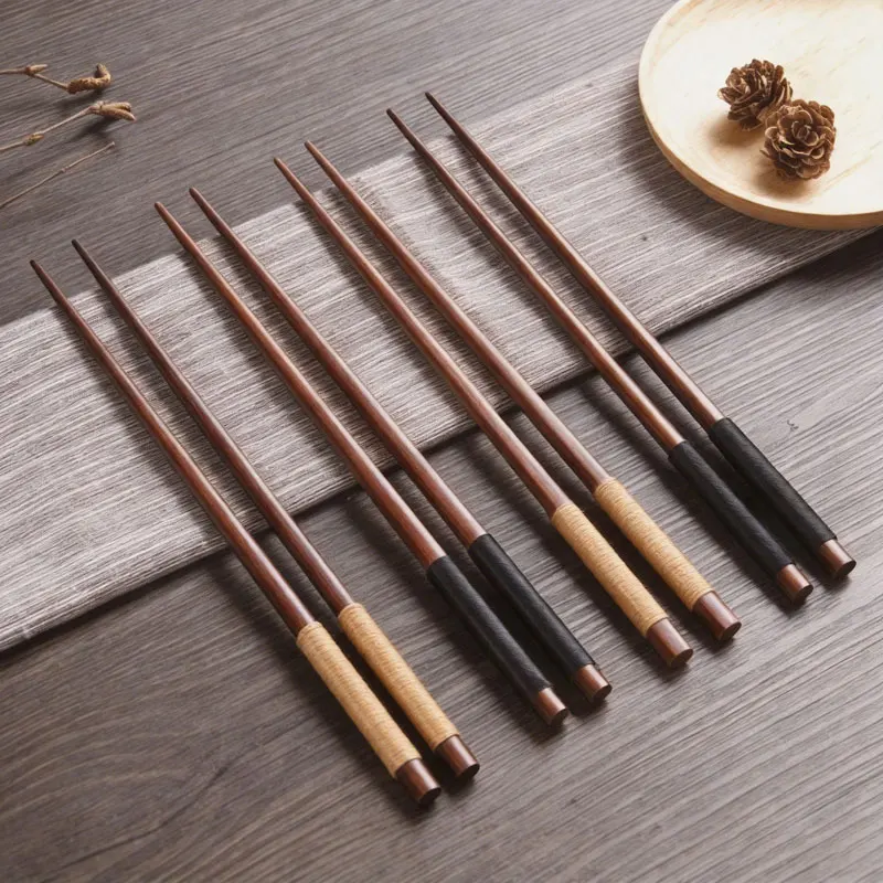 4 Pairs of Handmade Japanese Natural Chestnut Wood Sushi Chopsticks Reusable Chopstick Set Value Gift Sushi Chinese Food Tie