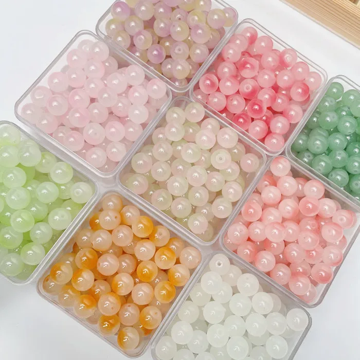 bracelet glass beads 20pcs 8mm Jelly Painted Glass Imitation Jade Round Beads - DIY Jewelry