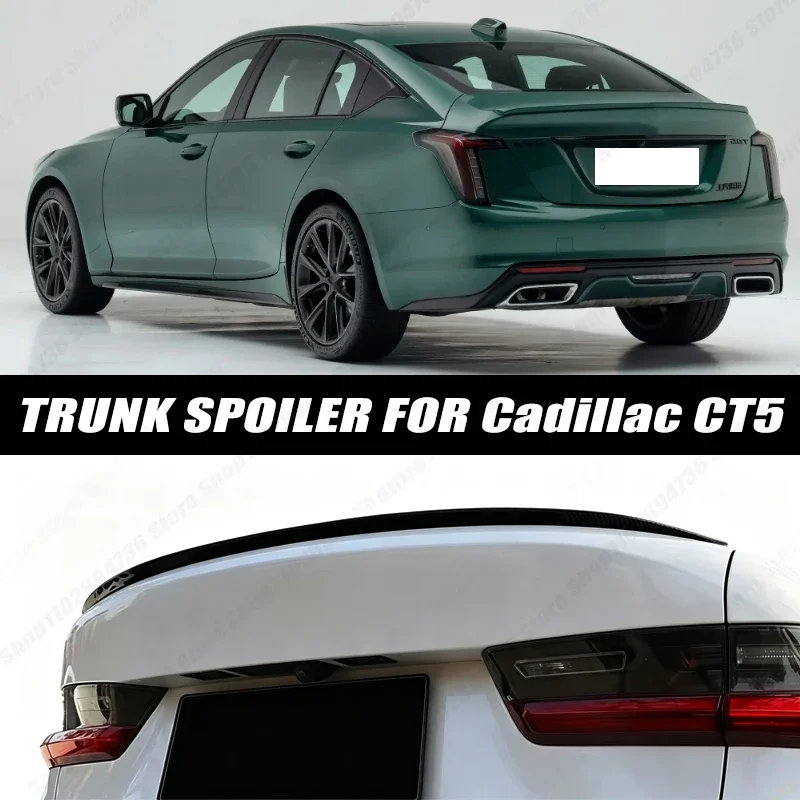 120CM Glossy Black Soft Rubber Universal Rear Trunk Spoiler 5D Carbon Look Tail Wing Fit For Cadillac CT5 Car Accessories