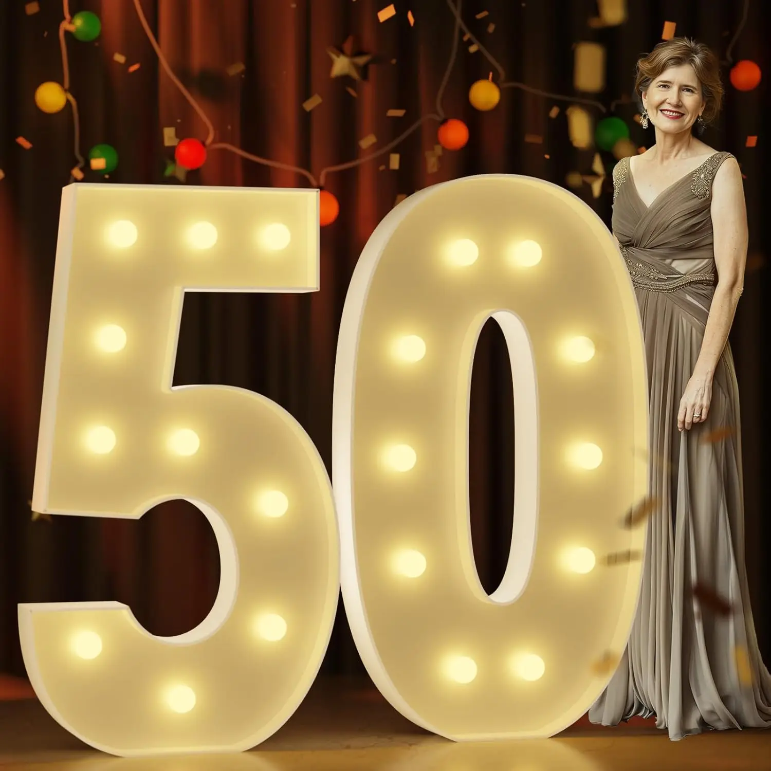

4ft Tall Light Up Marquee Numbers for 50th Birthday Decorations, Outdoor Party Backdrop