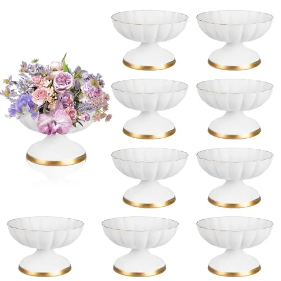Centerpieces use: white metal compote bowl vases 7-inch urn shape elegant pedestal design ideal for wedding anniversary party a
