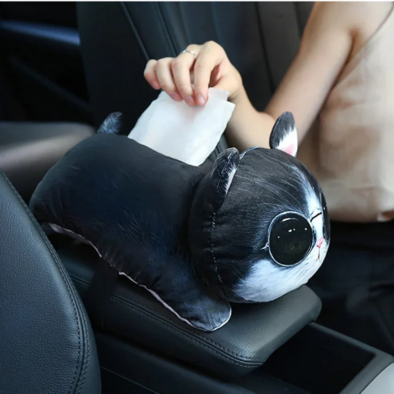 Cartoon Car Rear Seat Napkin Paper Holder Travel Armrest Box Auto Parts Cute Pet Tissue Box 3D Animal Plush Car Tissue Holder