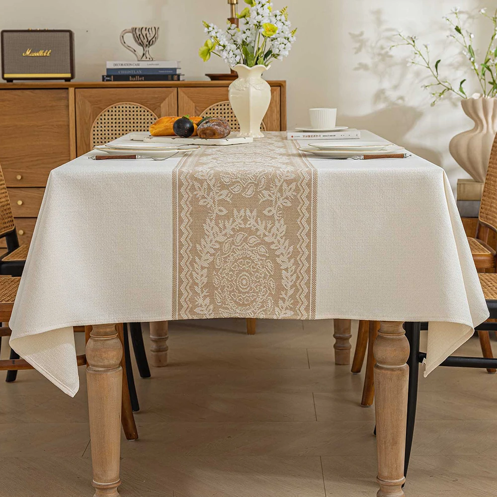 Battilo Vintage Rectangle Tablecloth Linen Table Cover Waterproof Stain Resistant Table Cloths for Dining Table Kitchen Decor