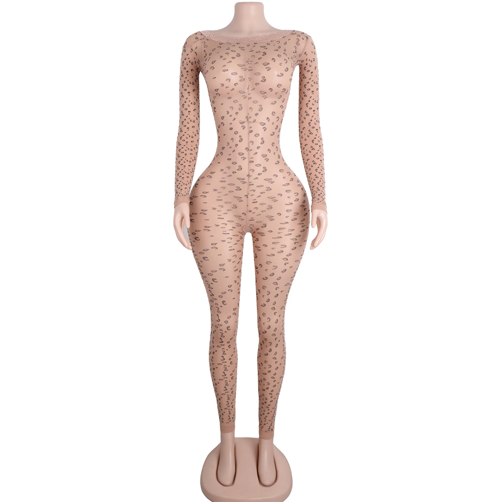

Leopard Print Jumpsuit Bodysuit Stockings Set Women's Exotic Dancewear Intimate Lingerie Nightclub Striptease Costume