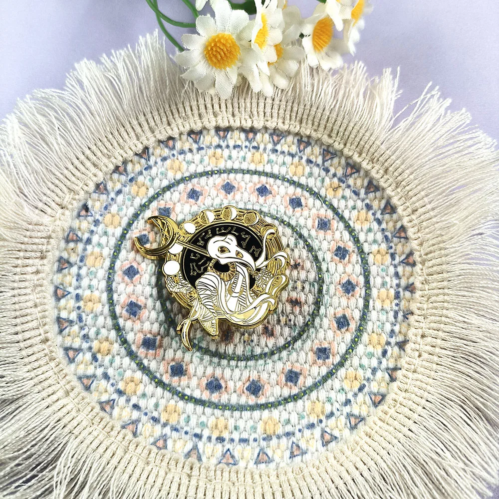 Classic anime character periphery brooch Egyptian mythology Moon God Khonsu Enamel Pin Moon Phase Constellation Badge decoration