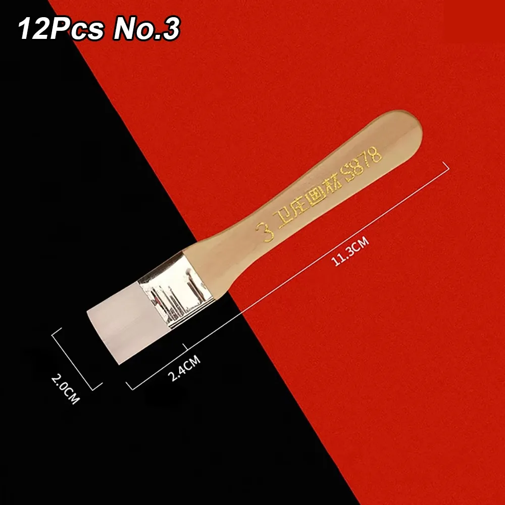 12 unids/set de pinceles de pintura de arte multiusos, pinceles de pintura blancos de varios tamaños, mangos de madera, cepillo de barbacoa de nailon