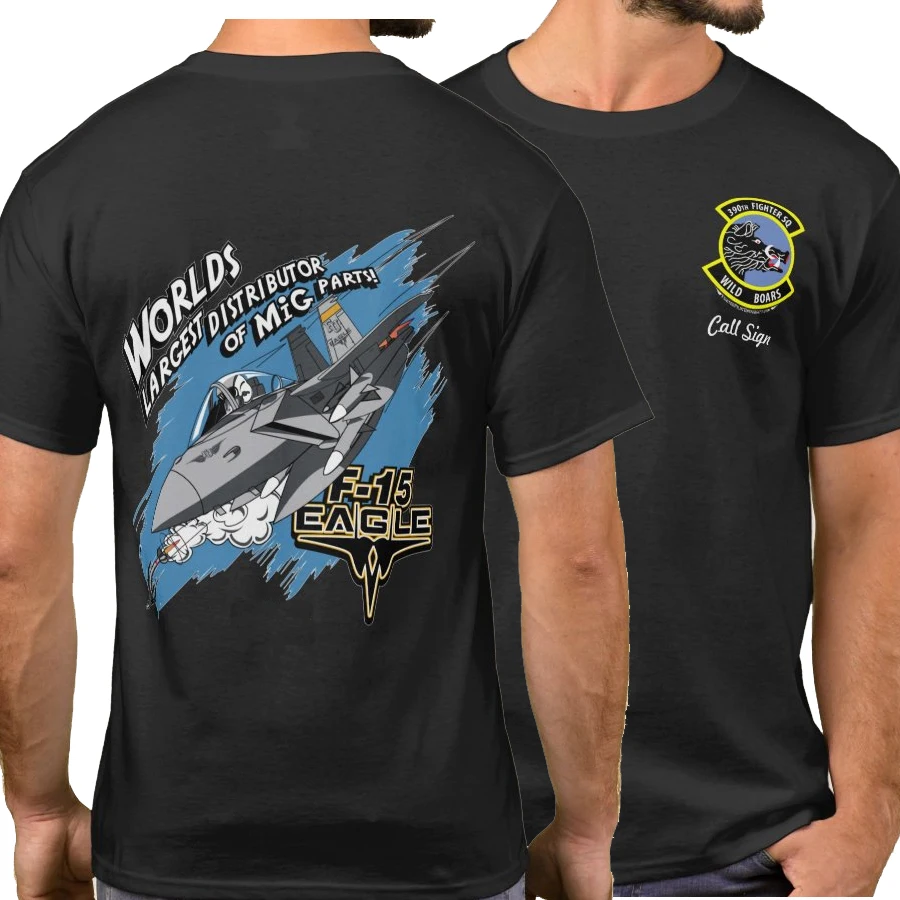 USAF F-15 High Tech Eagle 390th \'Wild Boars\' Fighter Squadron T-Shirt Short Sleeve Casual 100% Cotton O-Neck Summer Mens T-shirt