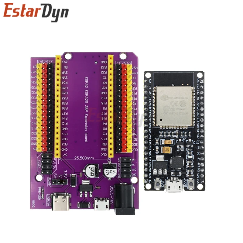 Estardyn ESP32-Entwicklungsplatine TYPE-C/MICRO USB CP2102 WiFi+Bluetooth Dual Core ESP32-DevKitC-32 ESP-WROOM-32 Erweiterungsplatine 38PINS 3
