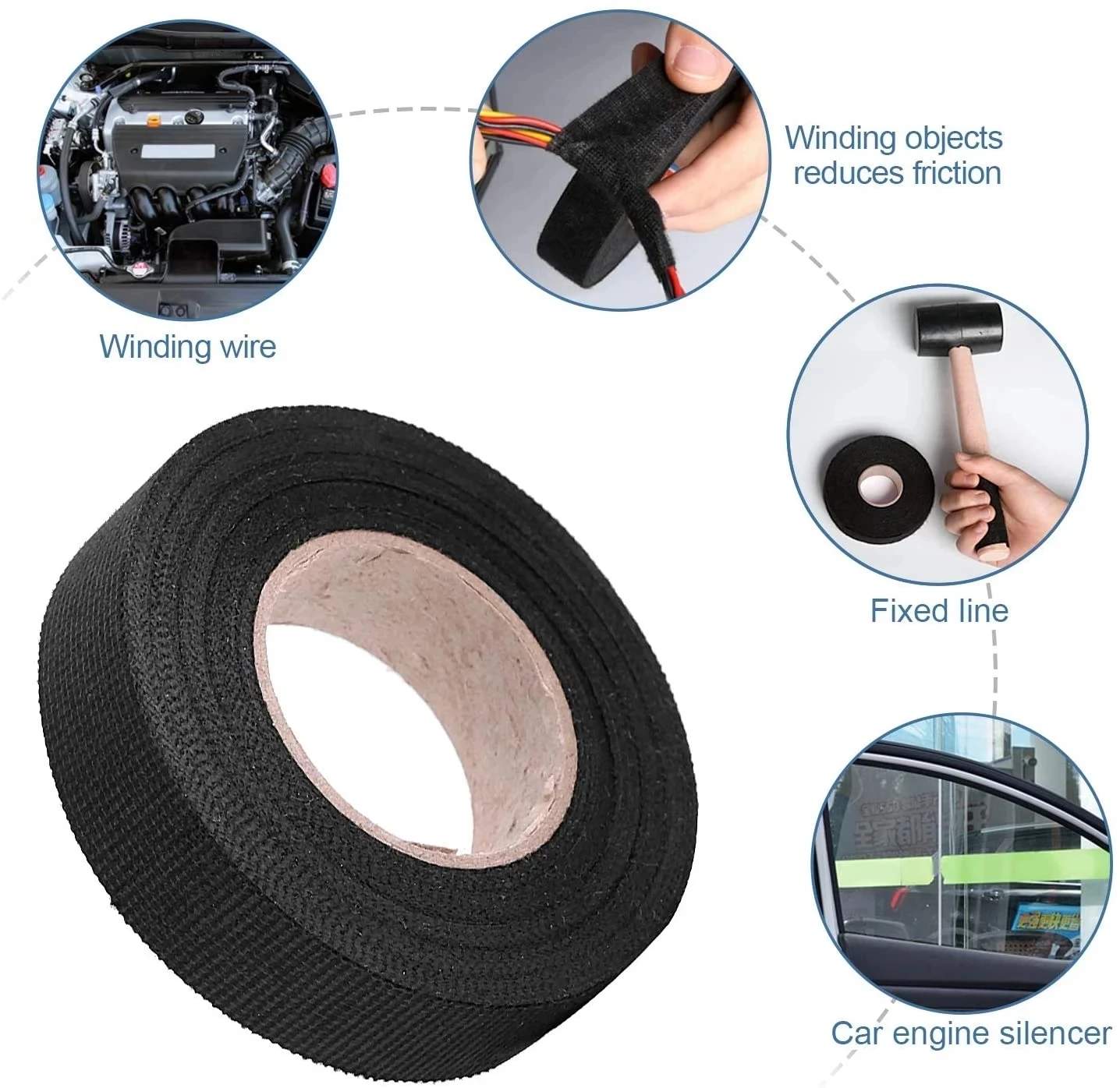 15M 9/15/19/25MM Heat-resistant Adhesive Cloth Fabric Tape For Automotive Cable Tape Harness Wiring Loom Electrical Heat Tape