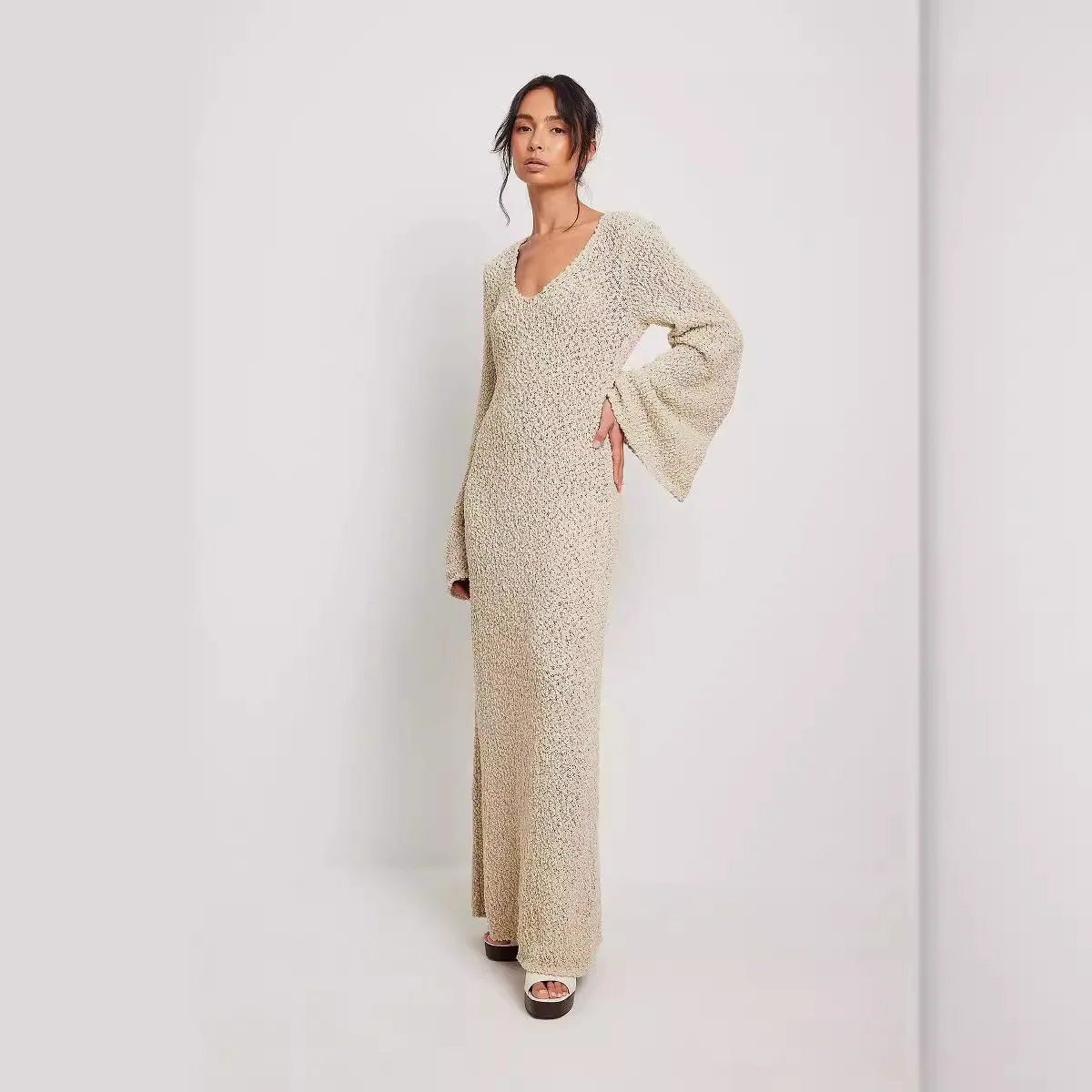 Womens Dresses Autumn New Sweater Long Skirt Temperament Slimming Versatile Dress Slight Perspective Bohemian Style