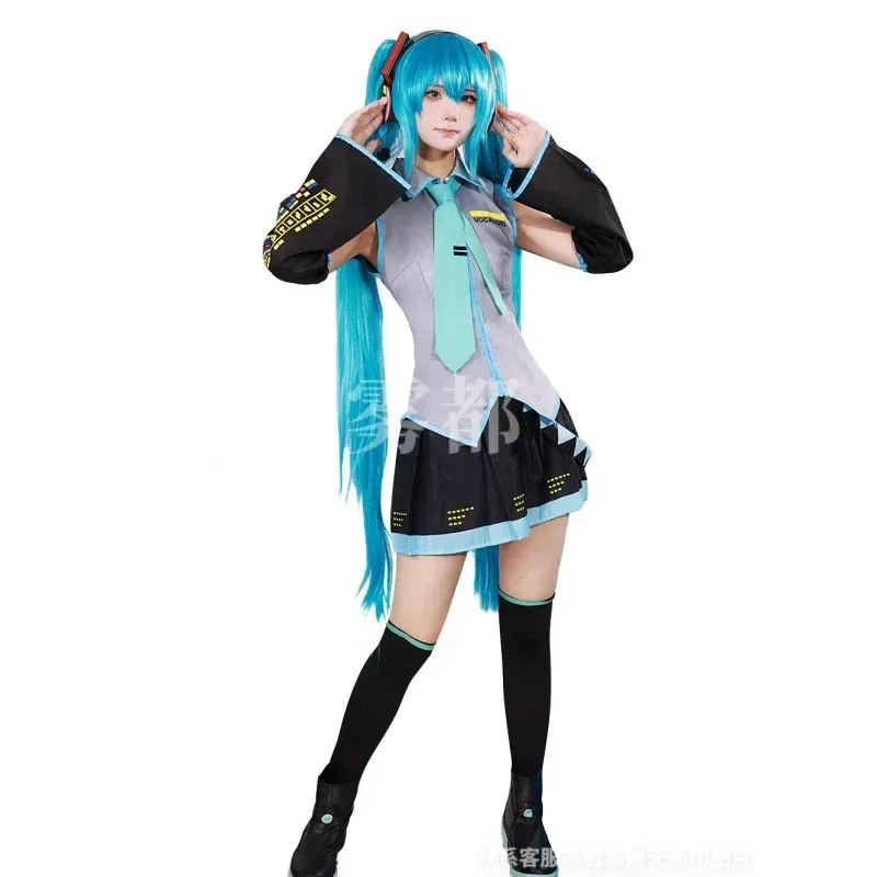 Miku Cosplay Set completo Abito in tessuto di pelle argento Miku Cosplay Copricapo Costume Outfit JK Abito da marinaio Uniforme scolastica Ciao