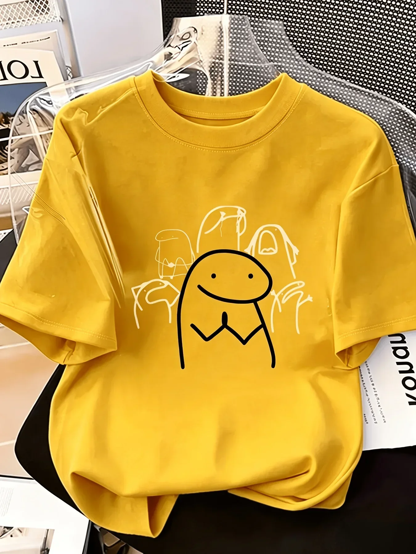 Fun Flork Emoji T-Shirt with Summer Prayer Design, Women's Stress-Relieving Humorous Art Short Sleeve Top, Stylish Half-Sleeve.