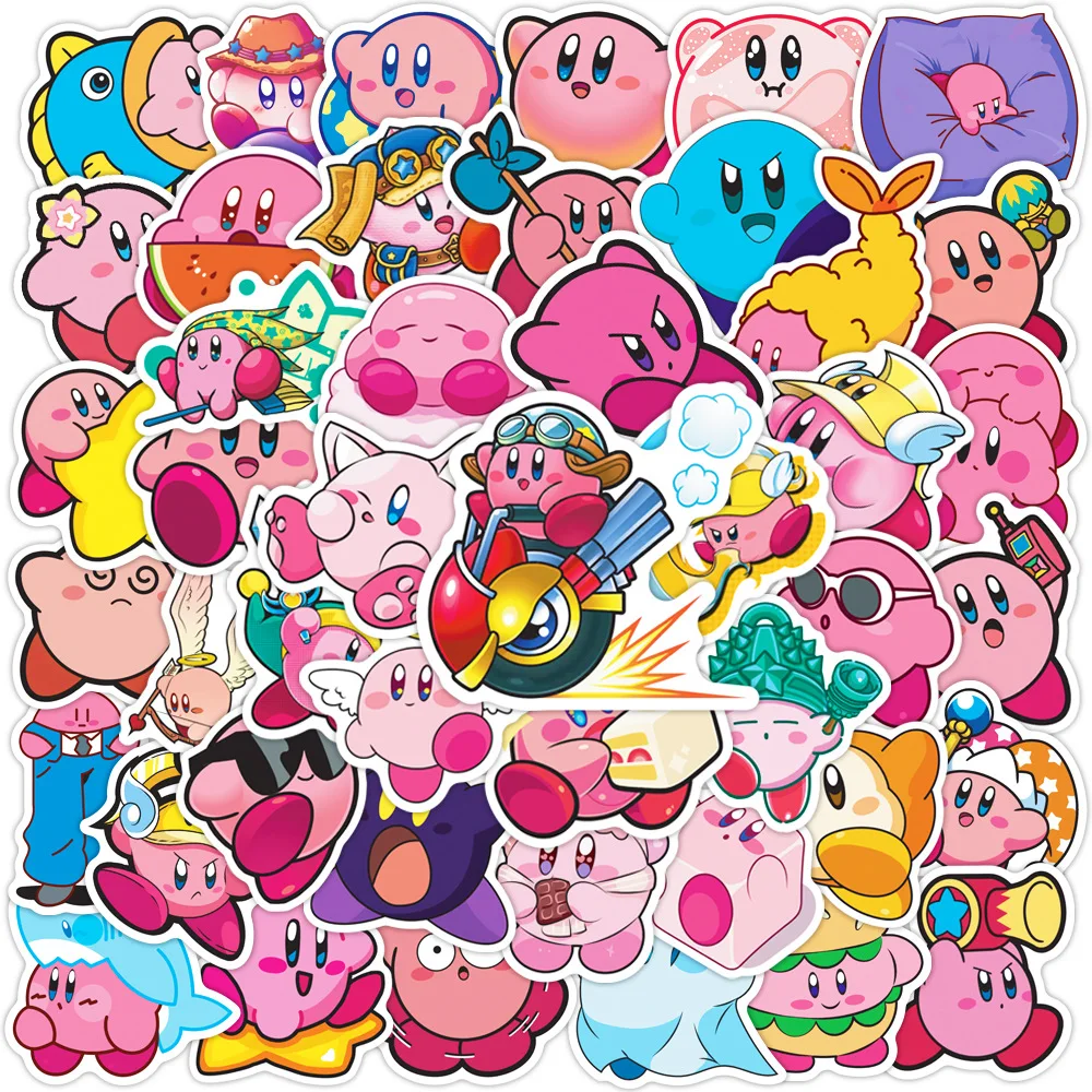 50 Adesivos Kawaii Kirby para Jogos, Decalques Clássicos de Brinquedos, DIY para Celular, Bagagem, Guitarra, Carro, Adesivos de Desenho Animado, Presente Infantil