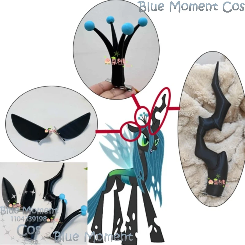 Queen Chrysalis Anime Pony Cosplay Prop 3D Black Horn Ears Headwear Crown Carnival Party Roleplay Girl Women Cute Cos Customized