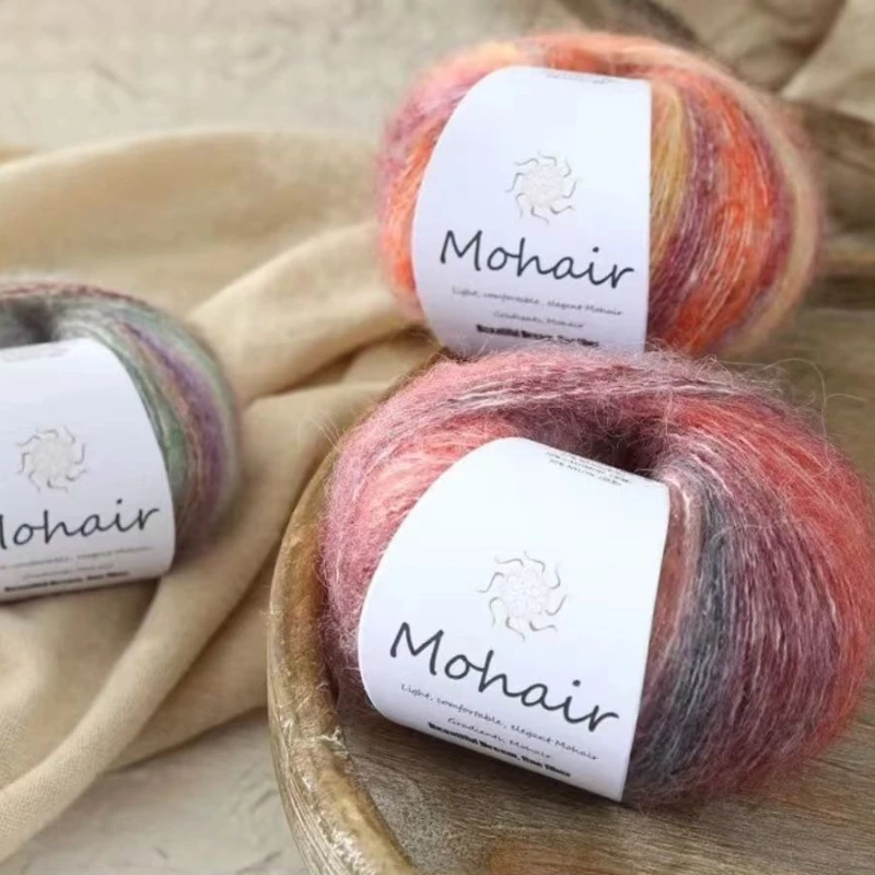 50g Soft Mohair Gradient Yarn Knitting Angora Yarn for DIY Knitting Fluffy Lace Yarn For CrochetingKnitting Sweater Scarf Shawl