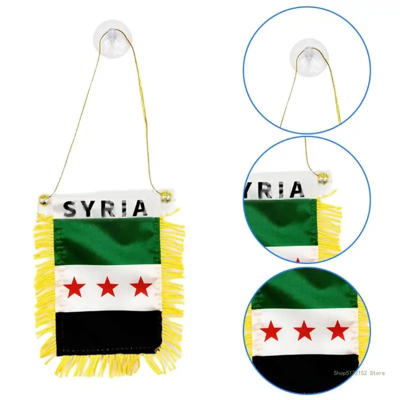 QX2E 8x12cm Syria Mini Pennant with Tassels Car and Home Decors Syrian Small Hanging Flags Banners for National Celebration